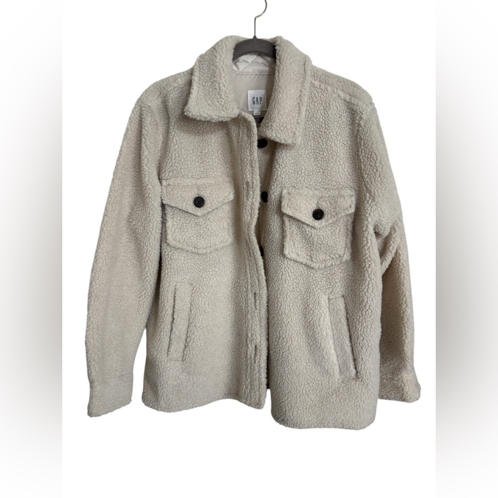 Gap Women's Sherpa Shirt Jacket in Stone Beige
